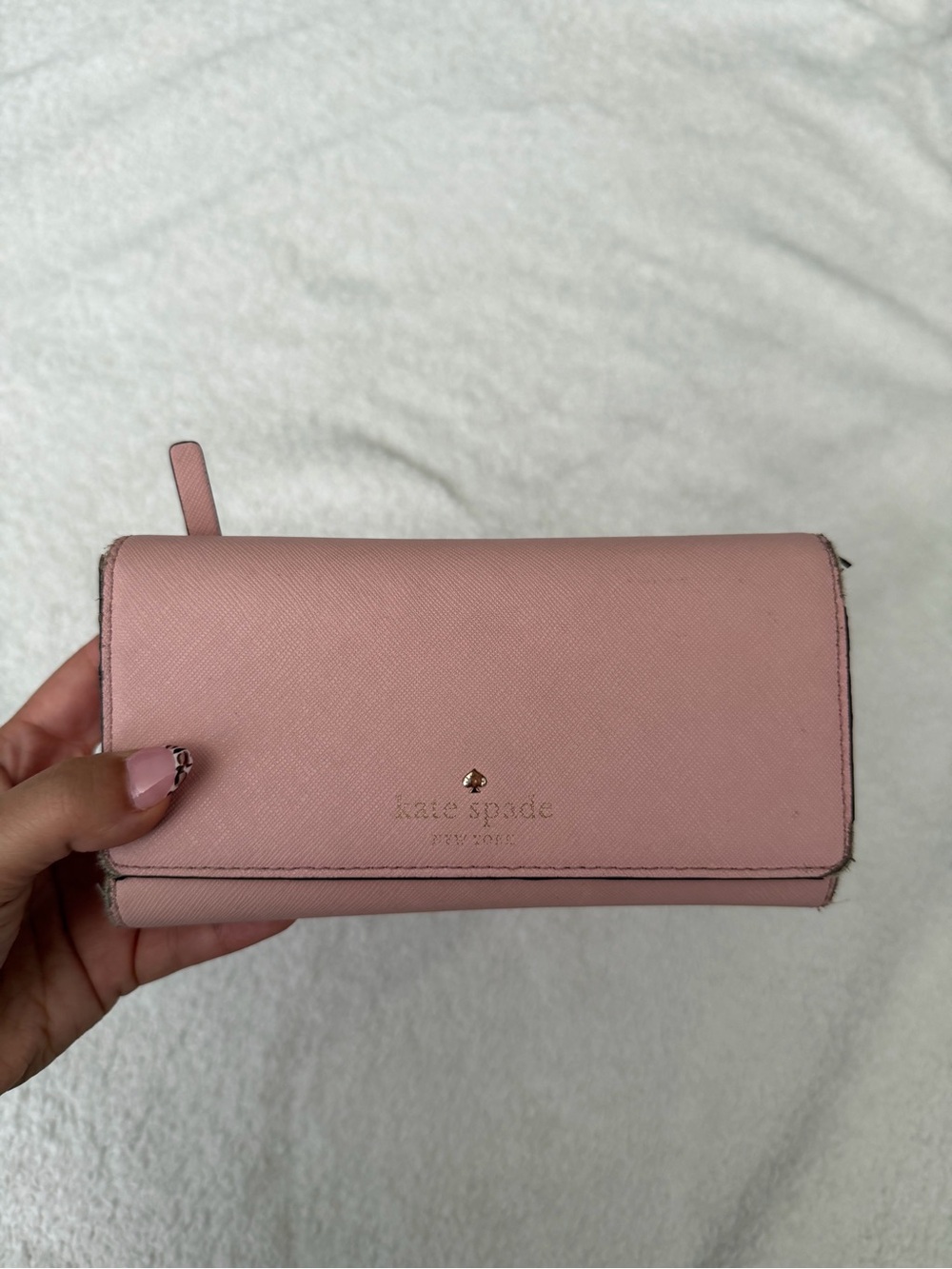kate spade Pink Saffiano Fold Wallet with Gold Logo